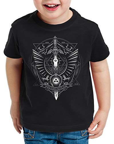 style3 Hyrule Wappen T-Shirt für Kinder link Gamer, Farbe:Schwarz, Größe:128 von style3