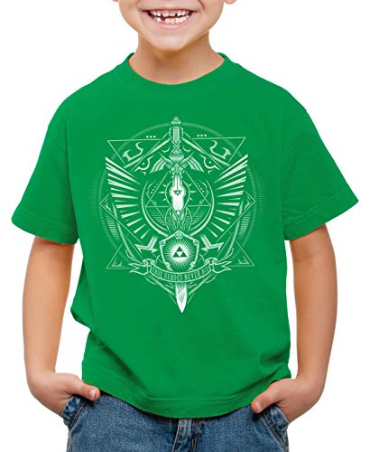 style3 Hyrule Wappen T-Shirt für Kinder link Gamer, Farbe:Grün, Größe:152 von style3