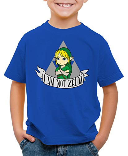 style3 I am not Zelda T-Shirt für Kinder link Hyrule Gamer, Farbe:Blau, Größe:128 von style3