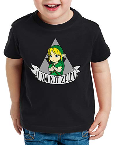 style3 I am not Zelda T-Shirt für Kinder link Hyrule Gamer, Farbe:Schwarz, Größe:140 von style3