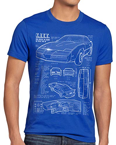 style3 K.I.T.T. Herren T-Shirt Blaupause Michael Knight 2000 Black Rider, Größe:4XL, Farbe:Blau von style3