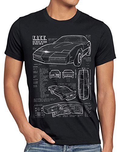 style3 K.I.T.T. Herren T-Shirt Blaupause Michael Knight 2000 Black Rider, Größe:4XL, Farbe:Schwarz von style3