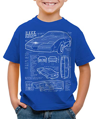 style3 K.I.T.T. T-Shirt für Kinder Blaupause Michael Knight 2000 Black Rider, Farbe:Blau, Größe:140 von style3