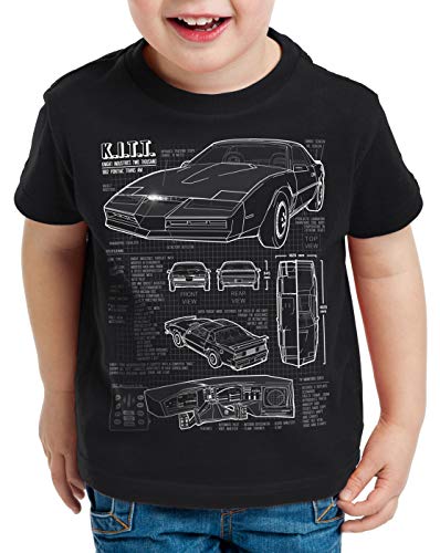 style3 K.I.T.T. T-Shirt für Kinder Blaupause Michael Knight 2000 Black Rider, Farbe:Schwarz, Größe:116 von style3