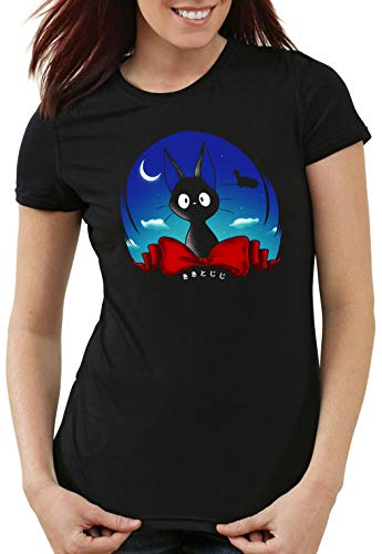 style3 Katze Jiji Damen T-Shirt Kikis Kleiner lieferservice Hexe Besen, Größe:L von style3