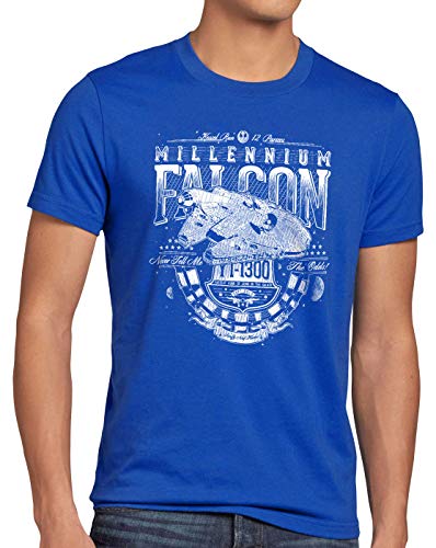 style3 Kossal-Flug 12 Parsec Herren T-Shirt rasender Falke Sprung Millenium Falke, Größe:L, Farbe:Blau von style3
