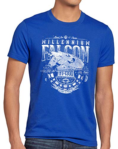 style3 Kossal-Flug 12 Parsec Herren T-Shirt rasender Falke Sprung Millenium Falke, Größe:XL, Farbe:Blau von style3