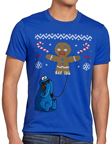 style3 Krümelmonster Ugly Sweater Herren T-Shirt Kekse Cookie Fun Ernie bert Monster x-Mas Pulli, Größe:XXL, Farbe:Blau von style3