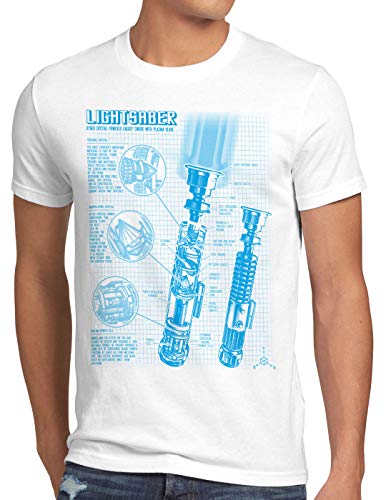 style3 Laserschwert Blaupause Herren T-Shirt Jedi Lichtschwert, Größe:XL, Farbe:Weiß von style3