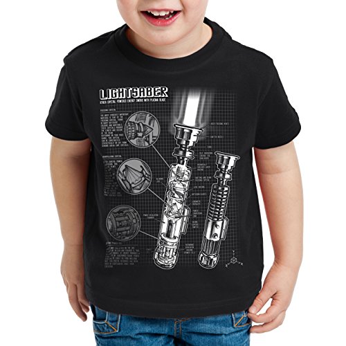 style3 Laserschwert Blaupause T-Shirt für Kinder Jedi Lichtschwert, Farbe:Schwarz;Größe:164 von style3