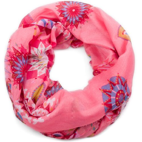 style3 Damen Schal weicher Loop-Schal mit grafischem Ethno-Blumen-Muster One size, SCHAL Farbe:Rosa von style3