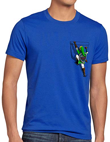 style3 Link Brusttasche Herren T-Shirt wild The Breath of SNES Ocarina, Größe:M, Farbe:Blau von style3