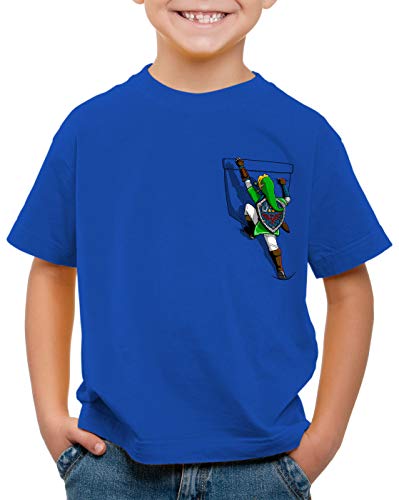 style3 Link Brusttasche T-Shirt für Kinder wild Switch The Breath of SNES Ocarina, Farbe:Blau, Größe:164 von style3
