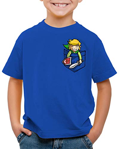 style3 Link Brusttasche T-Shirt für Kinder wild The Breath of SNES Ocarina, Farbe:Blau, Größe:140 von style3