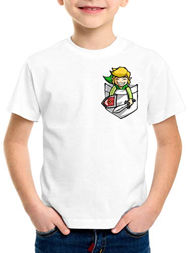 style3 Link Brusttasche T-Shirt für Kinder wild The Breath of SNES Ocarina, Farbe:Weiß, Größe:152 von style3