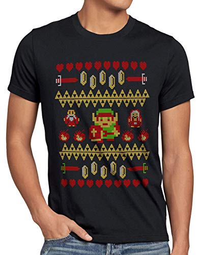 style3 Link Ugly Christmas Sweater Herren T-Shirt Strick Pulli Weihnachten Xmas, Größe:M, Farbe:Schwarz von style3