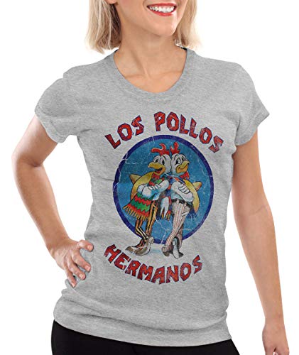 style3 Los Pollos T-Shirt Damen, Farbe:Grau meliert, Größe:L von style3