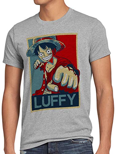 style3 Luffy Herren T-Shirt one Strohhut Anime Piece japanisch, Größe:5XL, Farbe:Grau meliert von style3