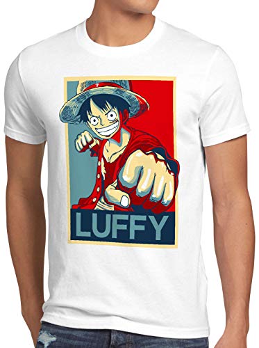 style3 Luffy Herren T-Shirt one Strohhut Anime Piece japanisch, Größe:L, Farbe:Weiß von style3