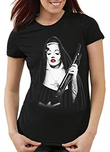 style3 Marilyn Gebetsschwester T-Shirt Damen usa Gangster Monroe, Farbe:Schwarz, Größe:M von style3