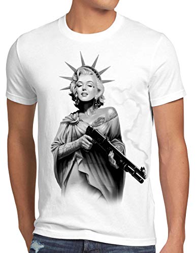 style3 Marilyn Liberty Tattoo T-Shirt Herren Freiheitsstatue USA New York, Größe:S, Farbe:Weiß von style3