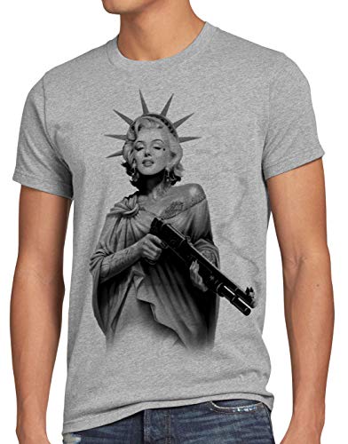 style3 Marilyn Liberty Tattoo T-Shirt Herren Freiheitsstatue USA New York, Größe:L, Farbe:Grau meliert von style3