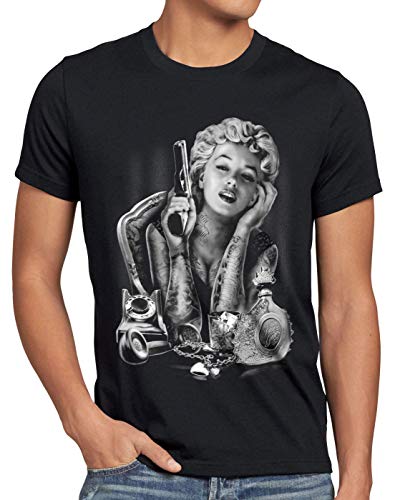 style3 Marilyn Tattoo Heartbreaker Herren T-Shirt Rock Monroe tätowiert Biker usa, Größe:5XL, Farbe:Schwarz von style3