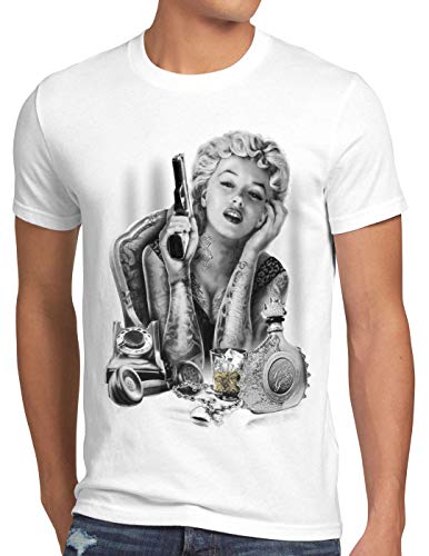 style3 Marilyn Tattoo Heartbreaker Herren T-Shirt Rock Monroe tätowiert Biker usa, Größe:M, Farbe:Weiß von style3