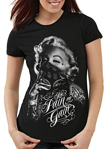 style3 Marilyn Tattoo 'No Pain' Damen T-Shirt Rock Monroe Tattoed Biker usa, Größe:S von style3