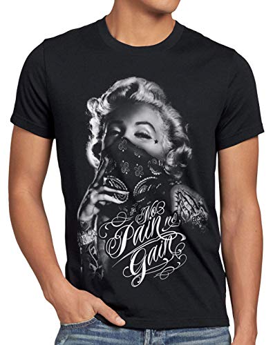 style3 Marilyn Tattoo 'No Pain' Herren T-Shirt Rock Monroe tätowiert Biker usa, Größe:XL von style3