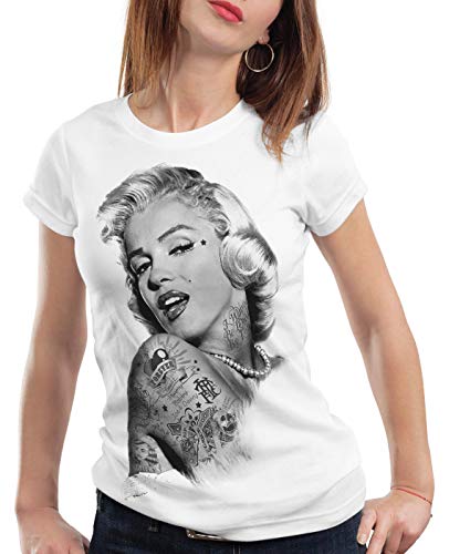 style3 Marilyn Tattoo T-Shirt Damen Hollywood Star Monroe, Farbe:Weiß, Größe:XXL von style3