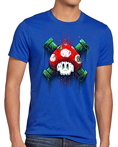 style3 Mario Totenkopf Herren T-Shirt Videospiel Konsole super World, Größe:4XL, Farbe:Blau von style3