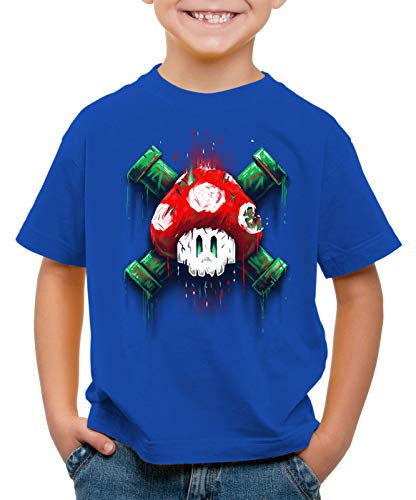 style3 Mario Totenkopf T-Shirt für Kinder Videospiel Konsole super World, Farbe:Blau, Größe:140 von style3