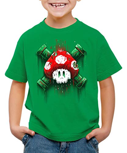 style3 Mario Totenkopf T-Shirt für Kinder Videospiel Konsole super World, Farbe:Grün, Größe:128 von style3