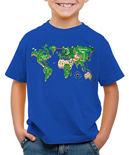 style3 Mario Weltkarte T-Shirt für Kinder super Videospiel Konsole SNES n64, Größe:128 von style3