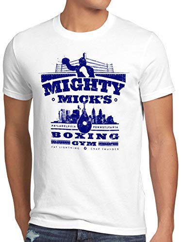 style3 Mick's Boxing Rocky Herren T-Shirt Balboa Mighty Mick Gym, Größe:L, Farbe:Weiß von style3