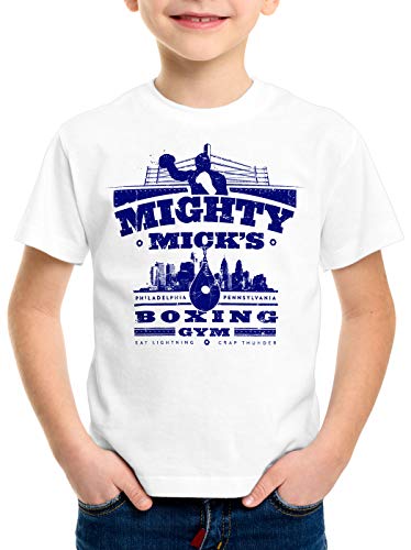 style3 Mick's Boxing Rocky T-Shirt für Kinder Balboa Mighty Mick Gym, Farbe:Weiß, Größe:164 von style3