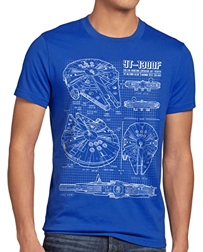 style3 Millennium Falcon Herren T-Shirt Blaupause falkon, Größe:4XL, Farbe:Blau von style3