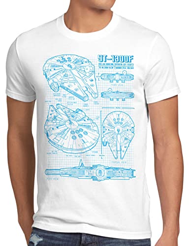 style3 Millennium Falcon Herren T-Shirt Blaupause falkon, Größe:M, Farbe:Weiß von style3