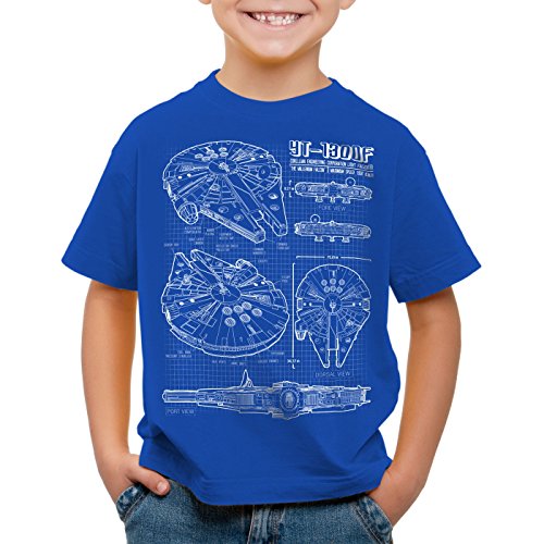 style3 Millennium Falcon Kinder T-Shirt Blaupause falkon, Farbe:Blau, Größe:164 von style3