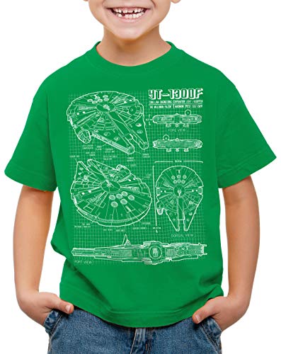 style3 Millennium Falcon Kinder T-Shirt Blaupause falkon, Farbe:Grün, Größe:128 von style3