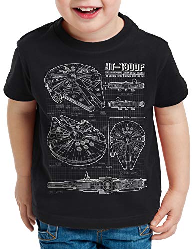style3 Millennium Falcon Kinder T-Shirt Blaupause falkon, Farbe:Schwarz, Größe:116 von style3