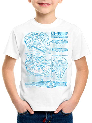 style3 Millennium Falcon Kinder T-Shirt Blaupause falkon, Farbe:Weiß, Größe:116 von style3