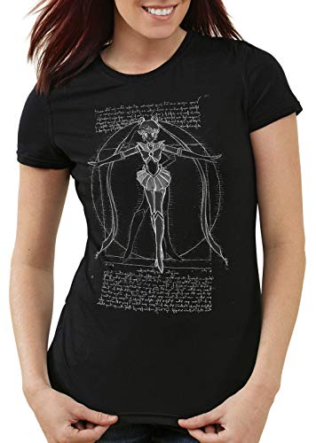 style3 Mondzepter Damen T-Shirt Sailor mondstab Moon Luna Mars Planet Anime, Farbe:Schwarz, Größe:M von style3