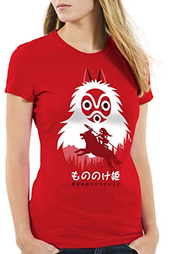 style3 Mononoke Hime Damen T-Shirt Wolf Prinzessin Anime, Farbe:Rot, Größe:M von style3