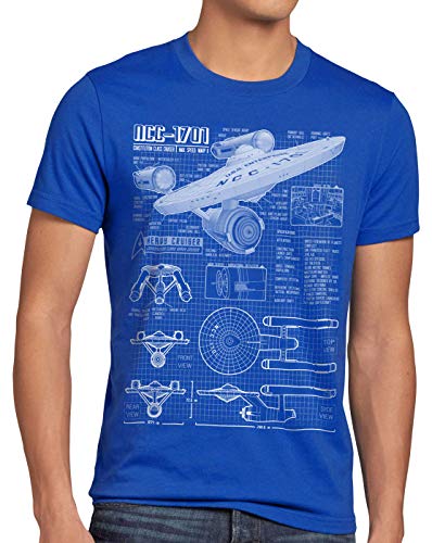 style3 NCC-1701 Blaupause T-Shirt Herren Christopher Pike Trek Trekkie Star, Größe:M, Farbe:Blau von style3