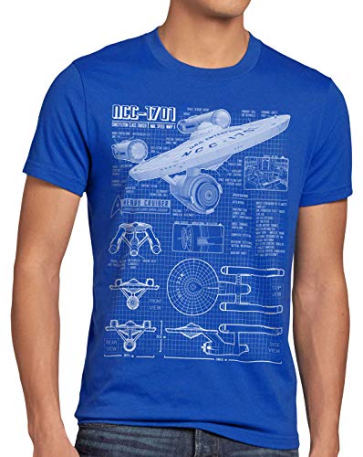 style3 NCC-1701 Blaupause T-Shirt Herren Christopher Pike Trek Trekkie Star, Größe:XL, Farbe:Blau von style3