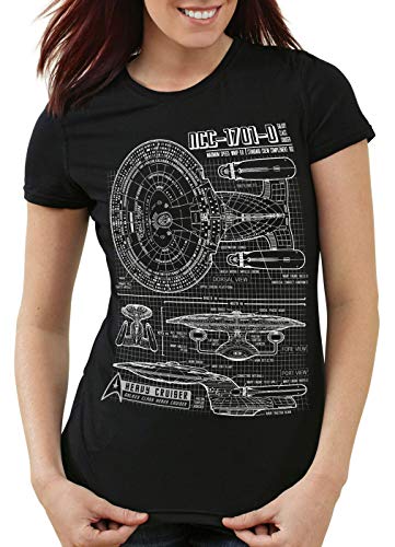 style3 NCC-1701-D Blaupause T-Shirt Damen Trek Trekkie Star, Farbe:Schwarz, Größe:M von style3