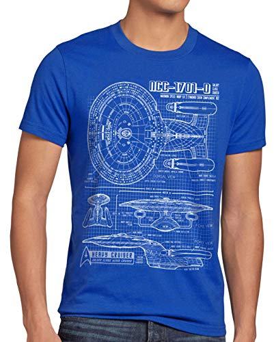 style3 NCC-1701-D Blaupause T-Shirt Herren Trek Trekkie Star, Größe:4XL, Farbe:Blau von style3