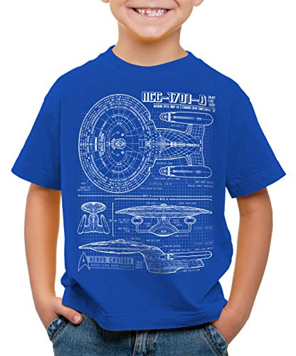 style3 NCC-1701-D Blaupause T-Shirt Kinder Trek Trekkie Star, Farbe:Blau, Größe:164 von style3